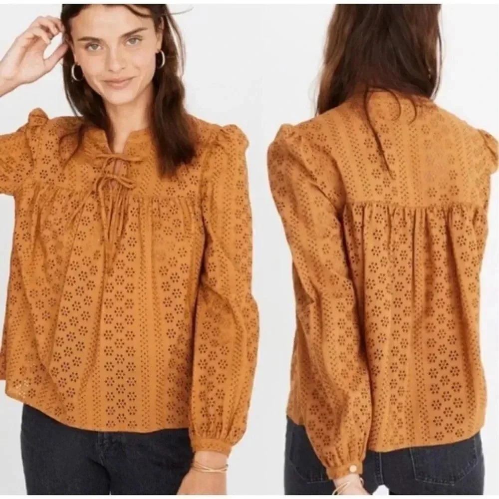 Madewell Eyelet Double-Tie Peasant Top Size S​